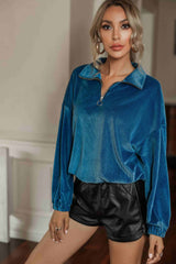 Quarter-Zip Collar Drop Shoulder Top