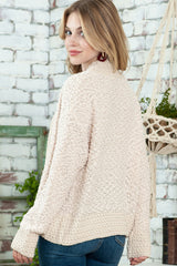 Apricot Popcorn Knit Open Front Cardigan