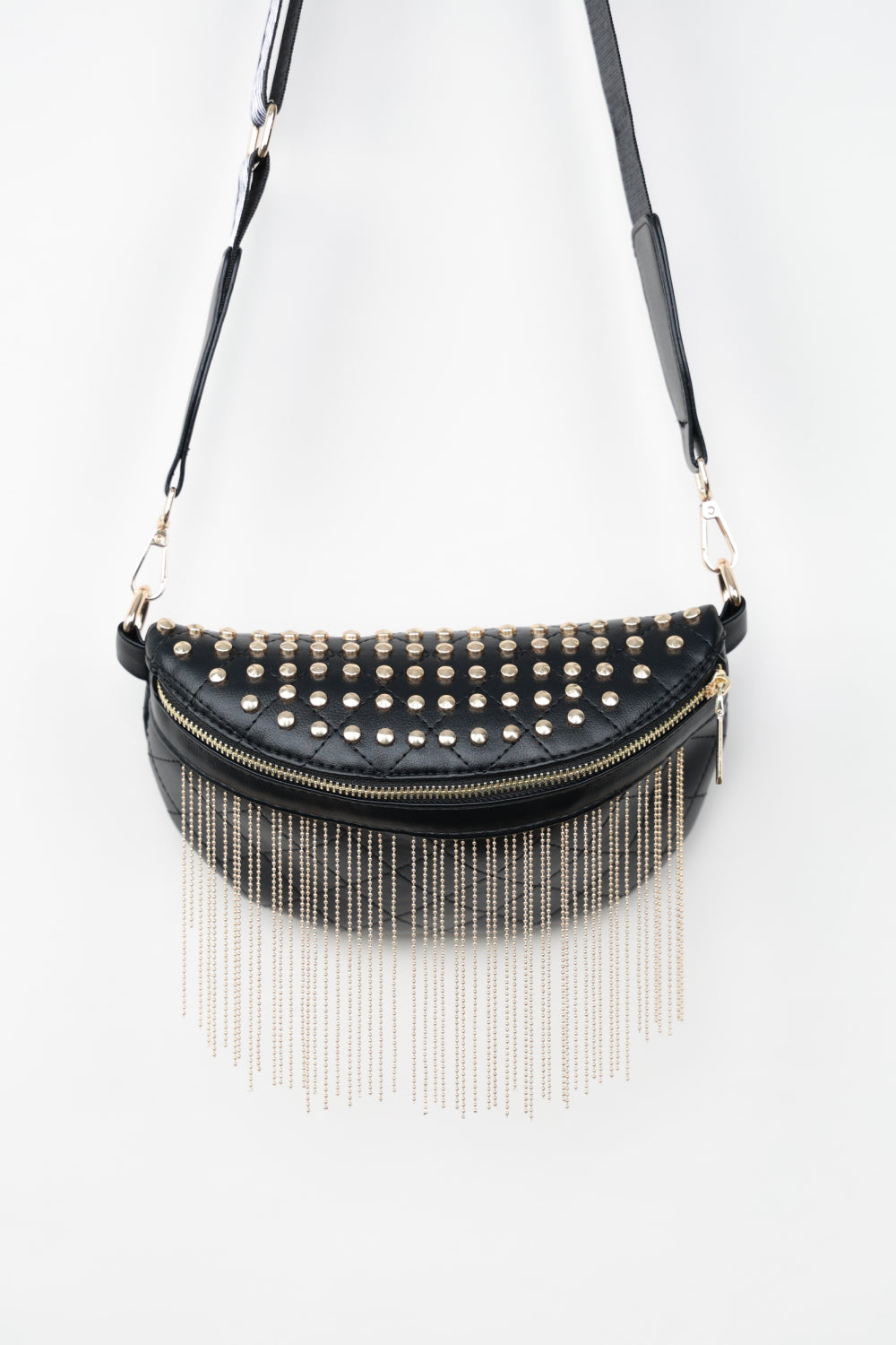 Schultertasche aus PU-Leder mit Nieten und Fransen