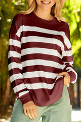 Gestreiftes Sweatshirt mit überschnittener Schulter und Seitenschlitz
