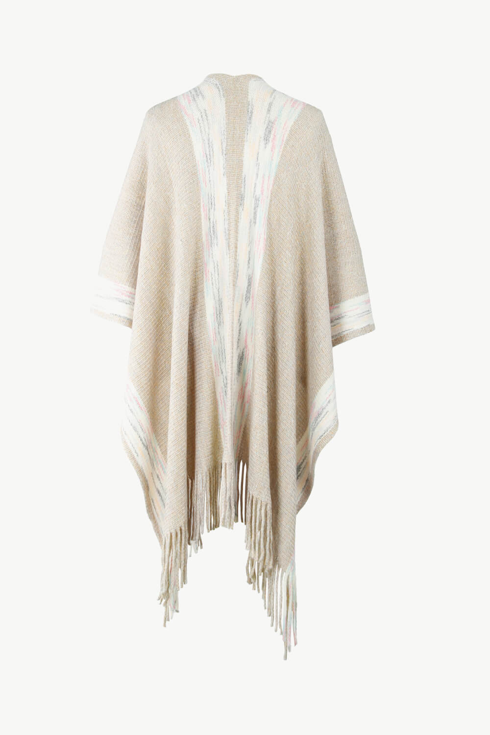 Striped Fringe Hem Longline Poncho