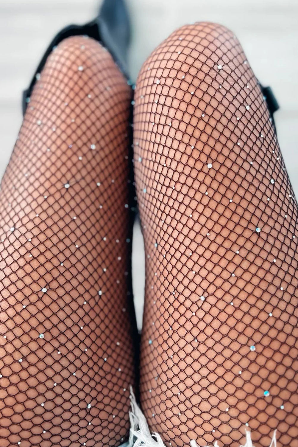 Bright White Rhinestone Fishnet Pantyhose