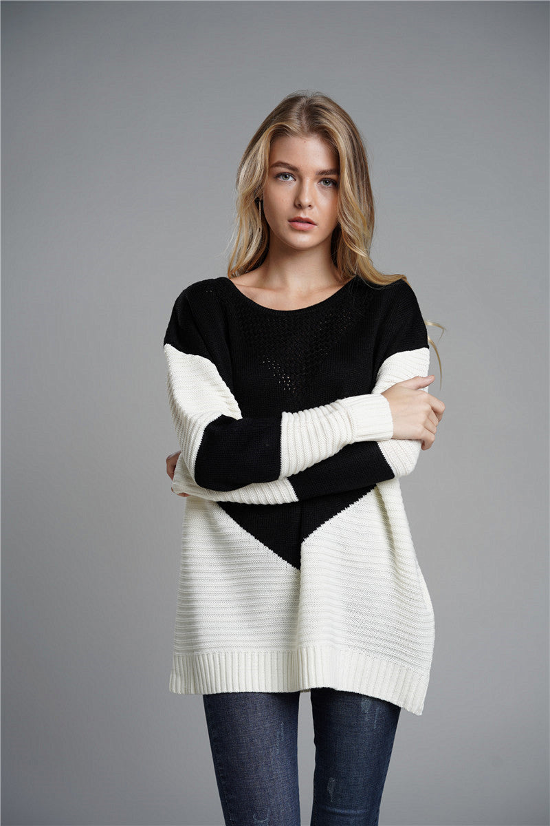 Two-Tone Chevron Pullover Sweater