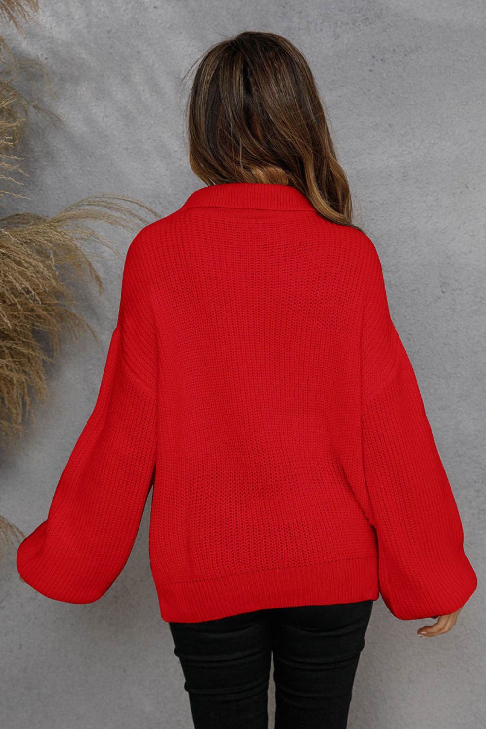 Half-Zip Lantern Sleeve Sweater