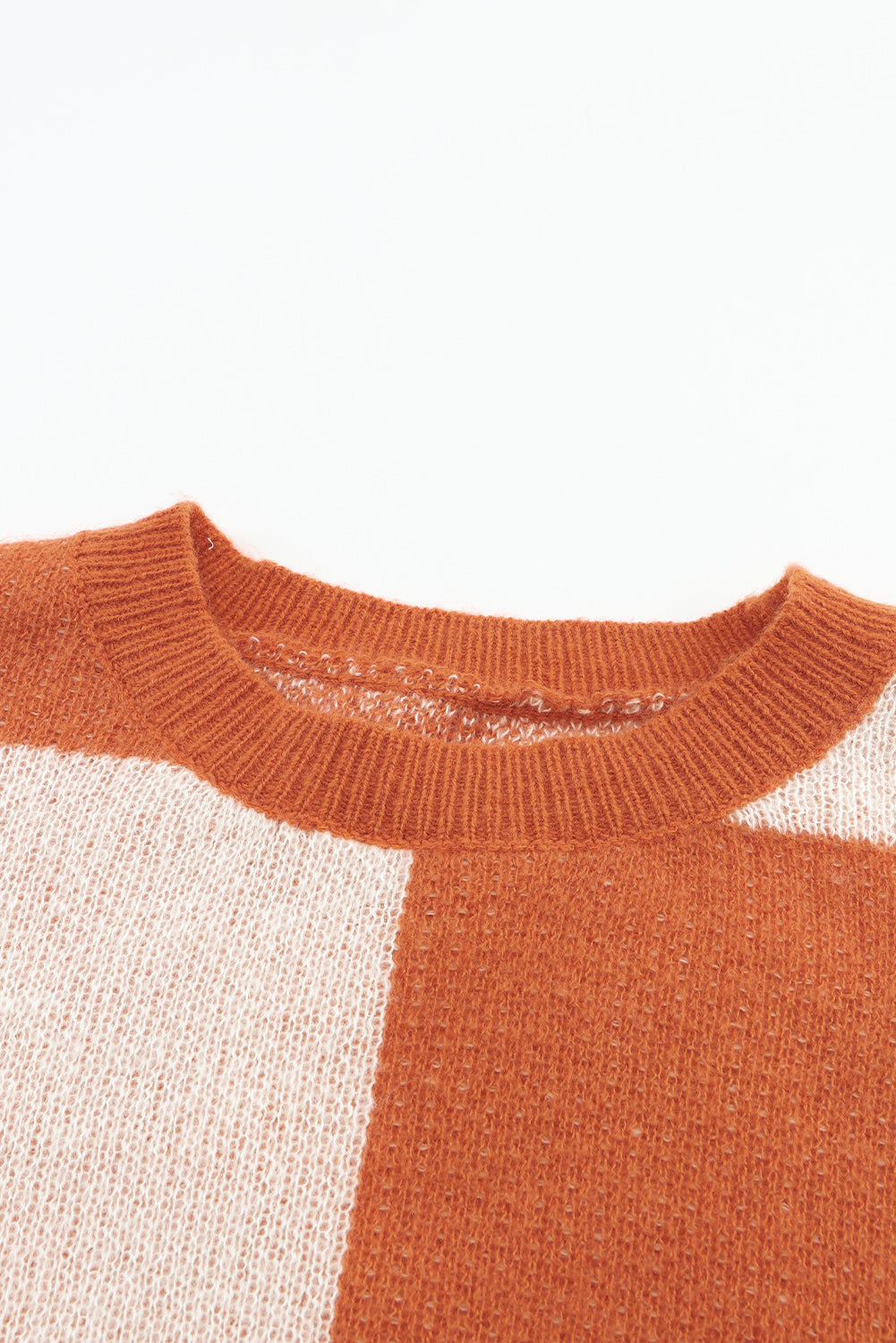 Brown Checkered Striped Knitted Pullover Sweater