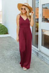 Knitted Office Pocket V Neck Solid Color Jumpsuit