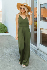 Knitted Office Pocket V Neck Solid Color Jumpsuit