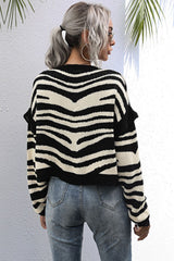 Gestreifte Strickjacke mit Button-Down-Kragen und überschnittenen Schultern