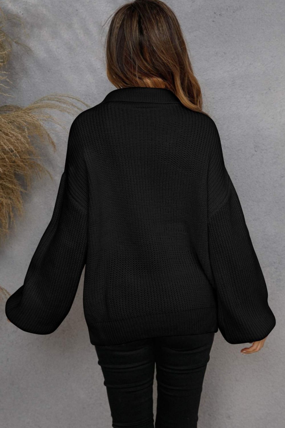 Half-Zip Lantern Sleeve Sweater