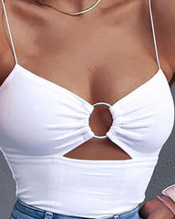 White Hollow out Camisole Top