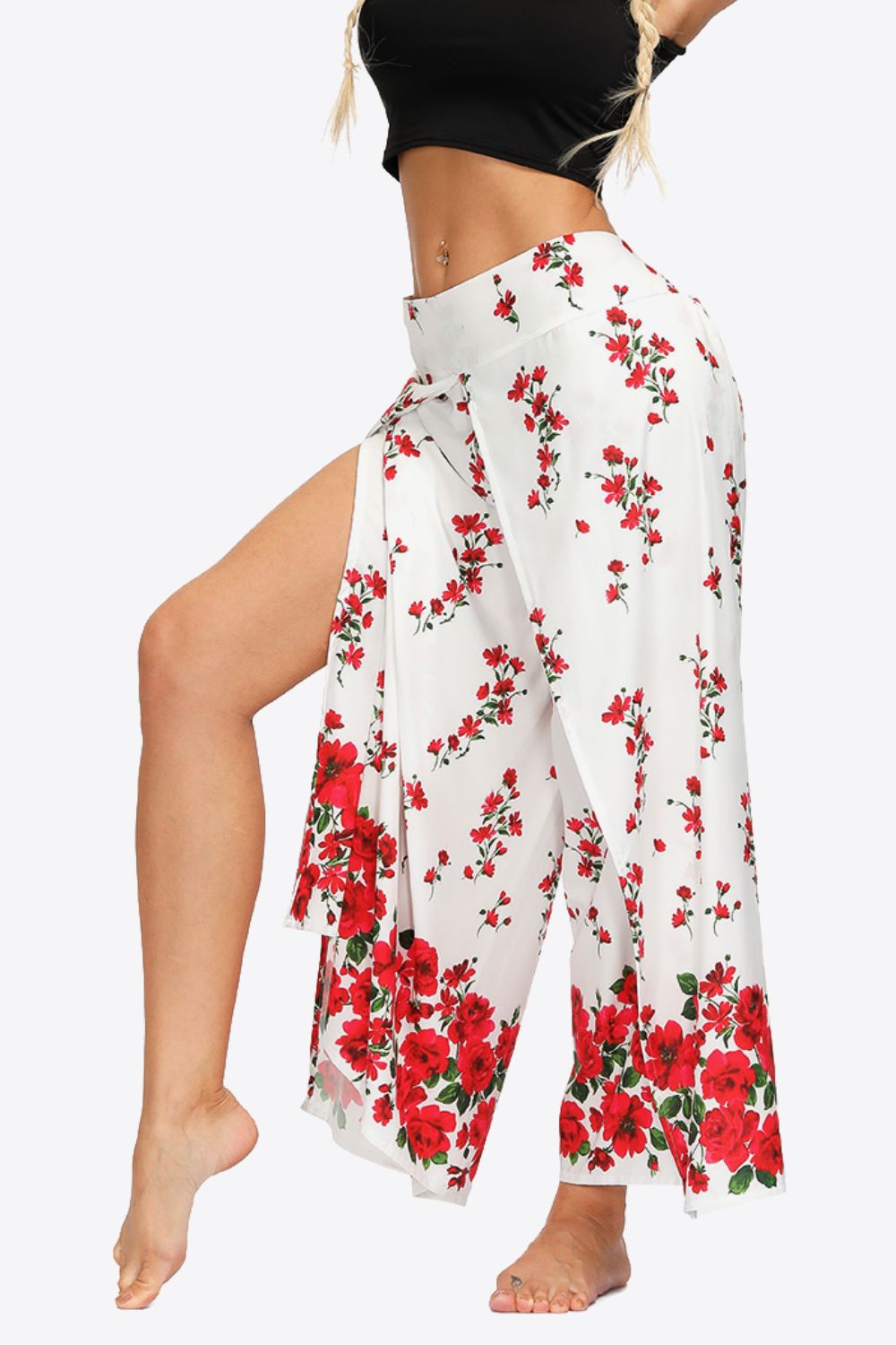 Pantalon long à jambes larges fendues