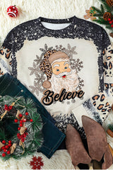 Sweat-shirt décontracté à imprimé graphique de Noël « Black Believe Santa Claus »