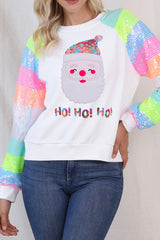 White Sequins Colorblock Sleeve Santa Claus Graphic Sweatshirt