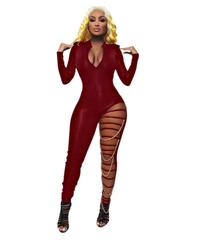 Zipper Hole Deep V Plunge Plunge Chain Slim Fit One Piece Nightclub Uniforms