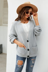 Waffle-Knit Dropped Shoulder Cardigan with Pockets