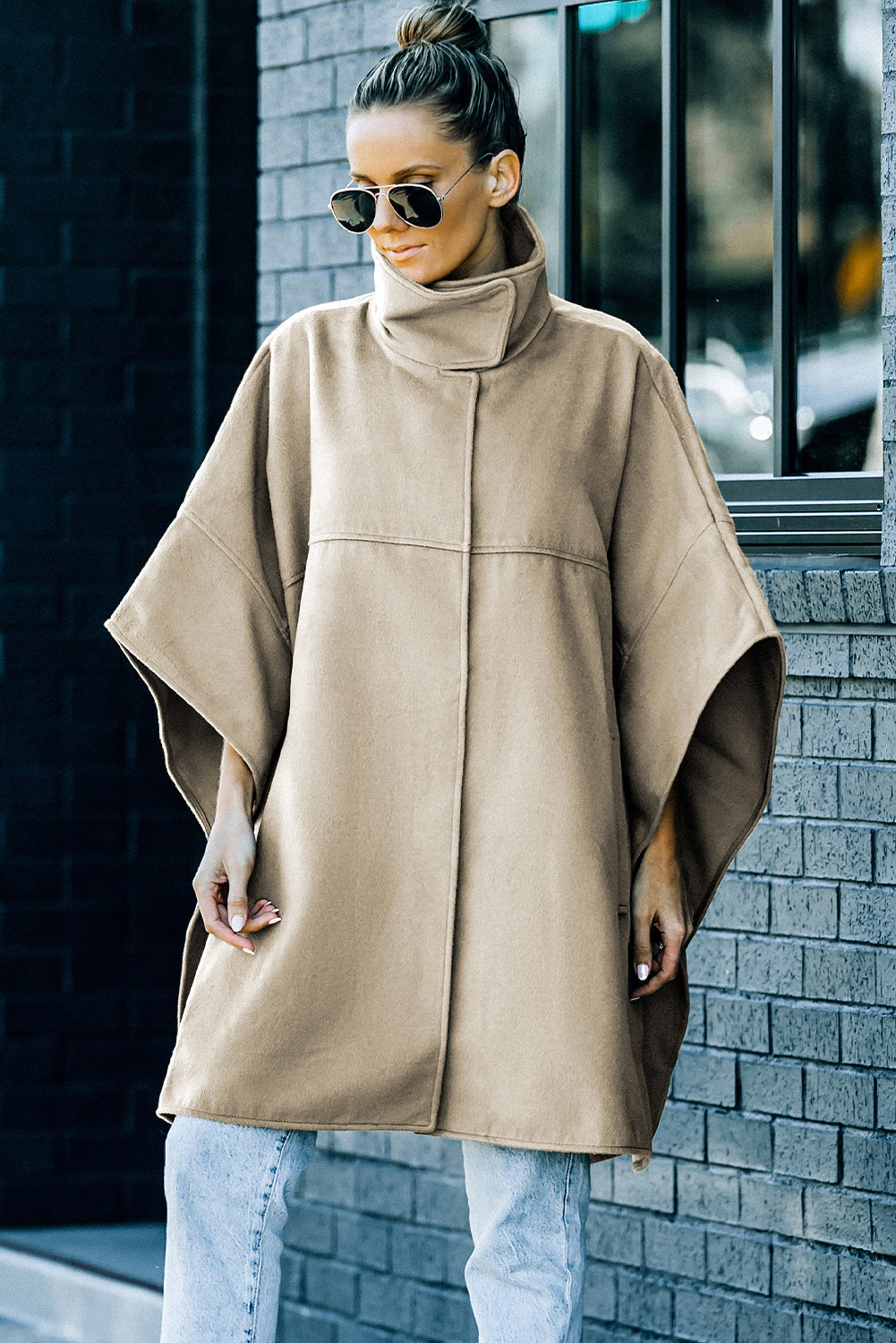 Manteau à manches dolman à boutons-pression