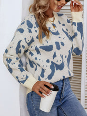 Animal Print Ribbed Trim Sweater