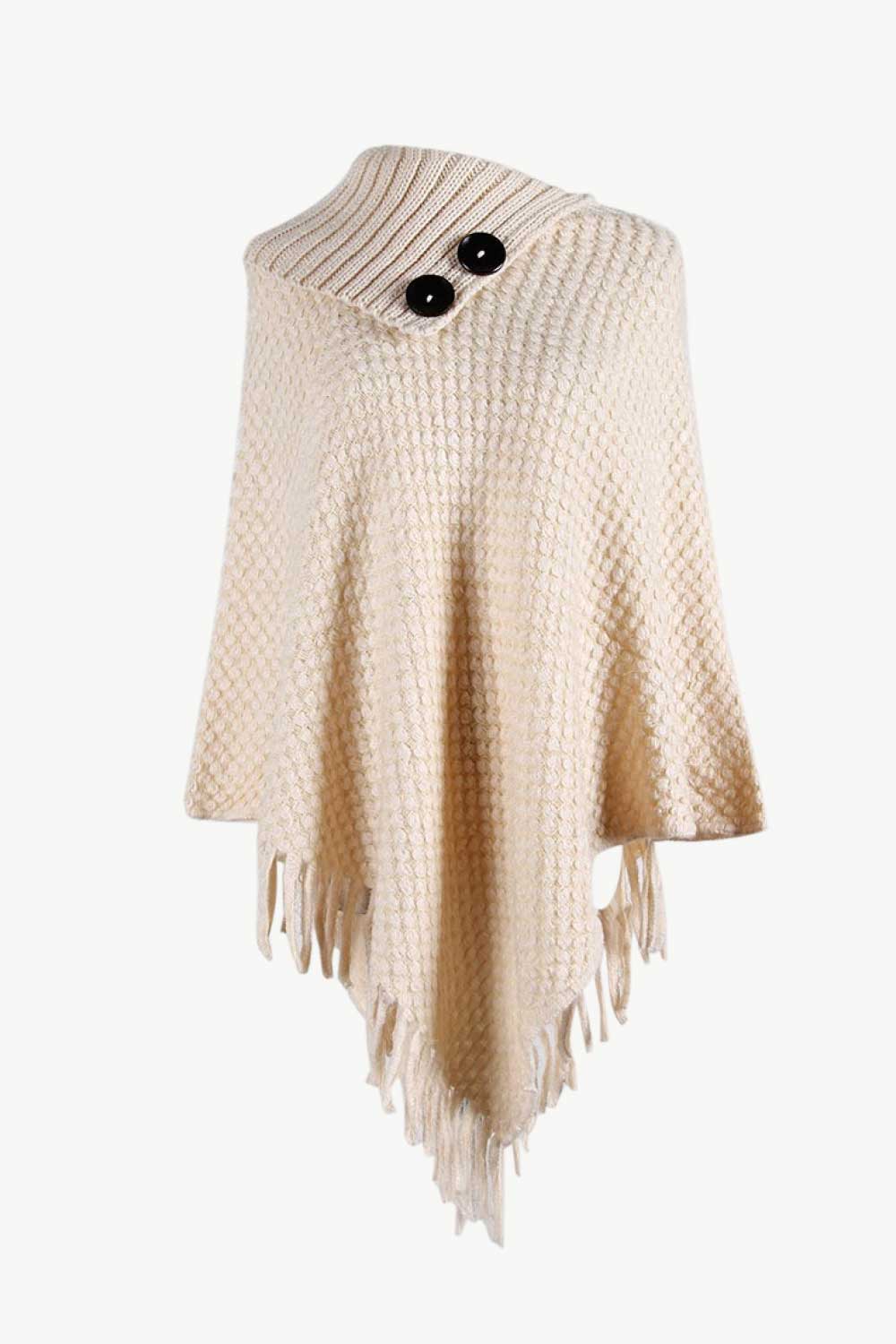 Decorative Button Fringe Hem Poncho