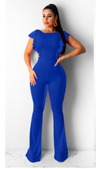 Flying Sleeves Solid Color Wide Leg Flared Jumpsuit