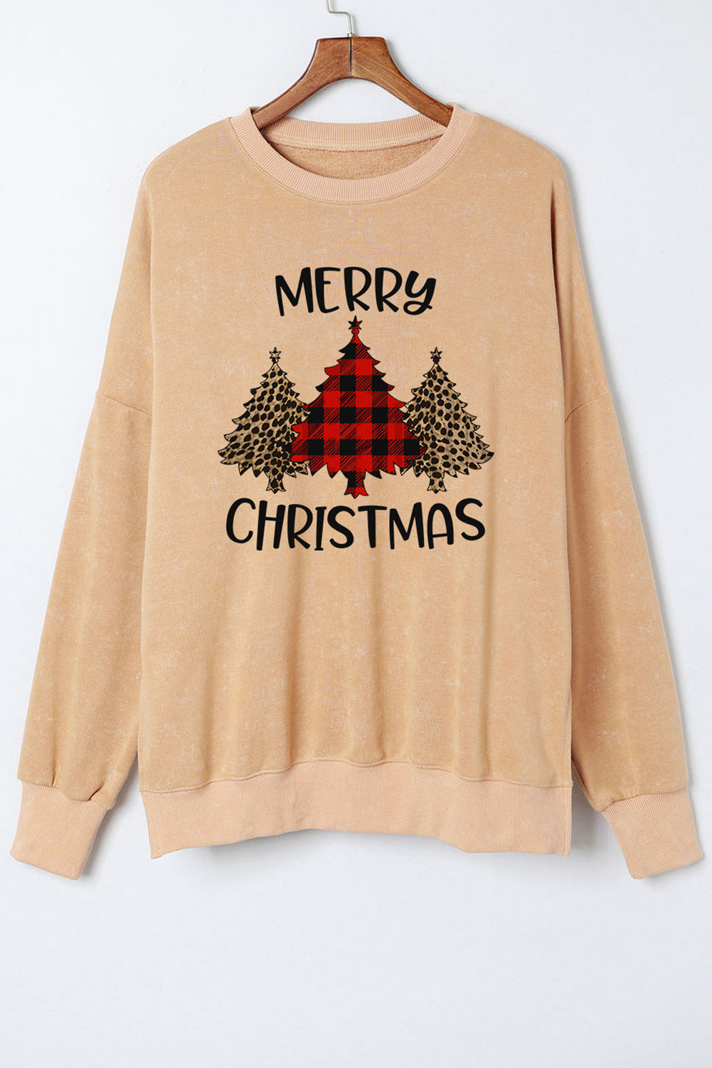Sweat-shirt ample kaki à imprimé arbre de Noël MERRY CHRISTMAS