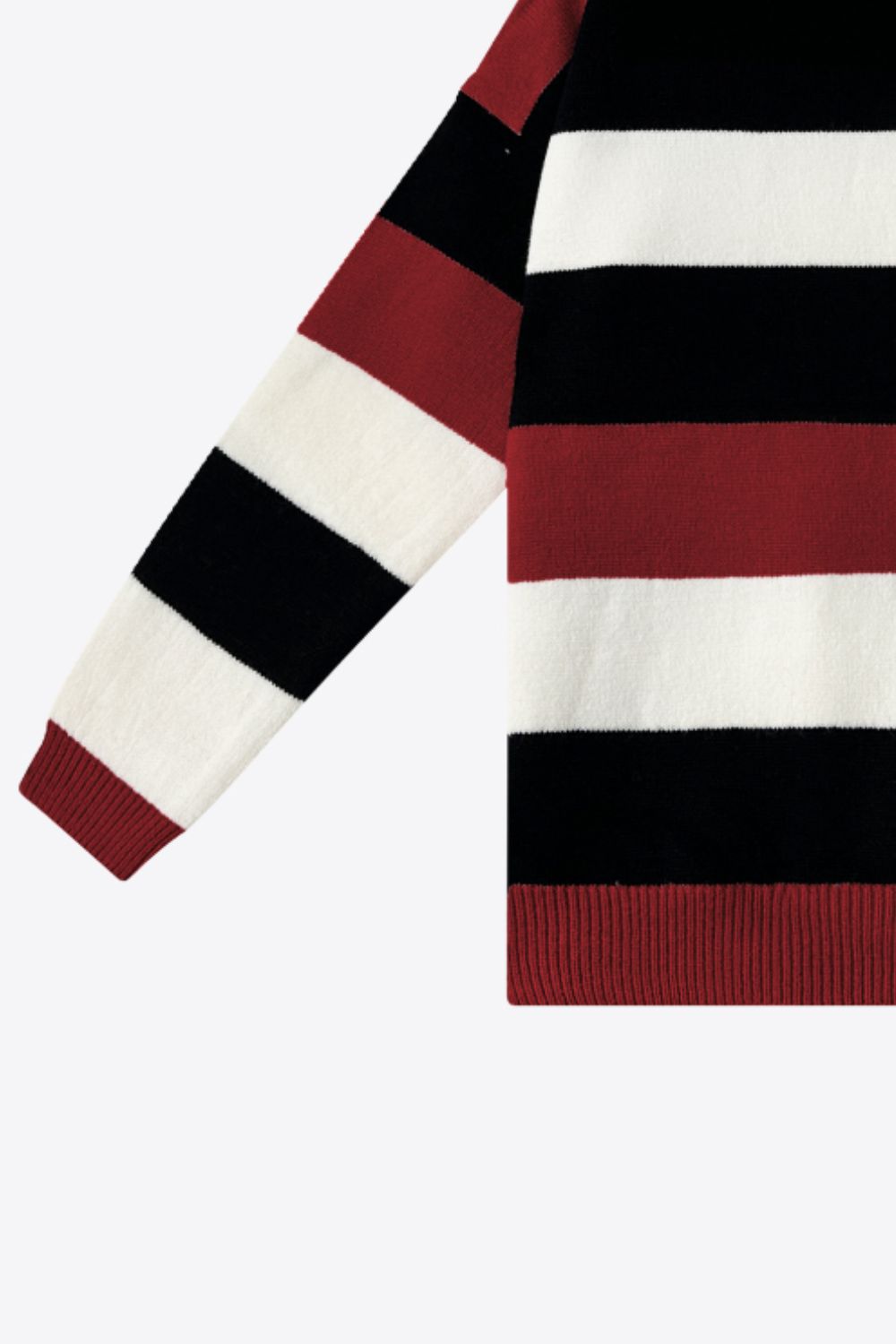 Tricolor Stripe Drop Shoulder Ribbed Trim Sweater