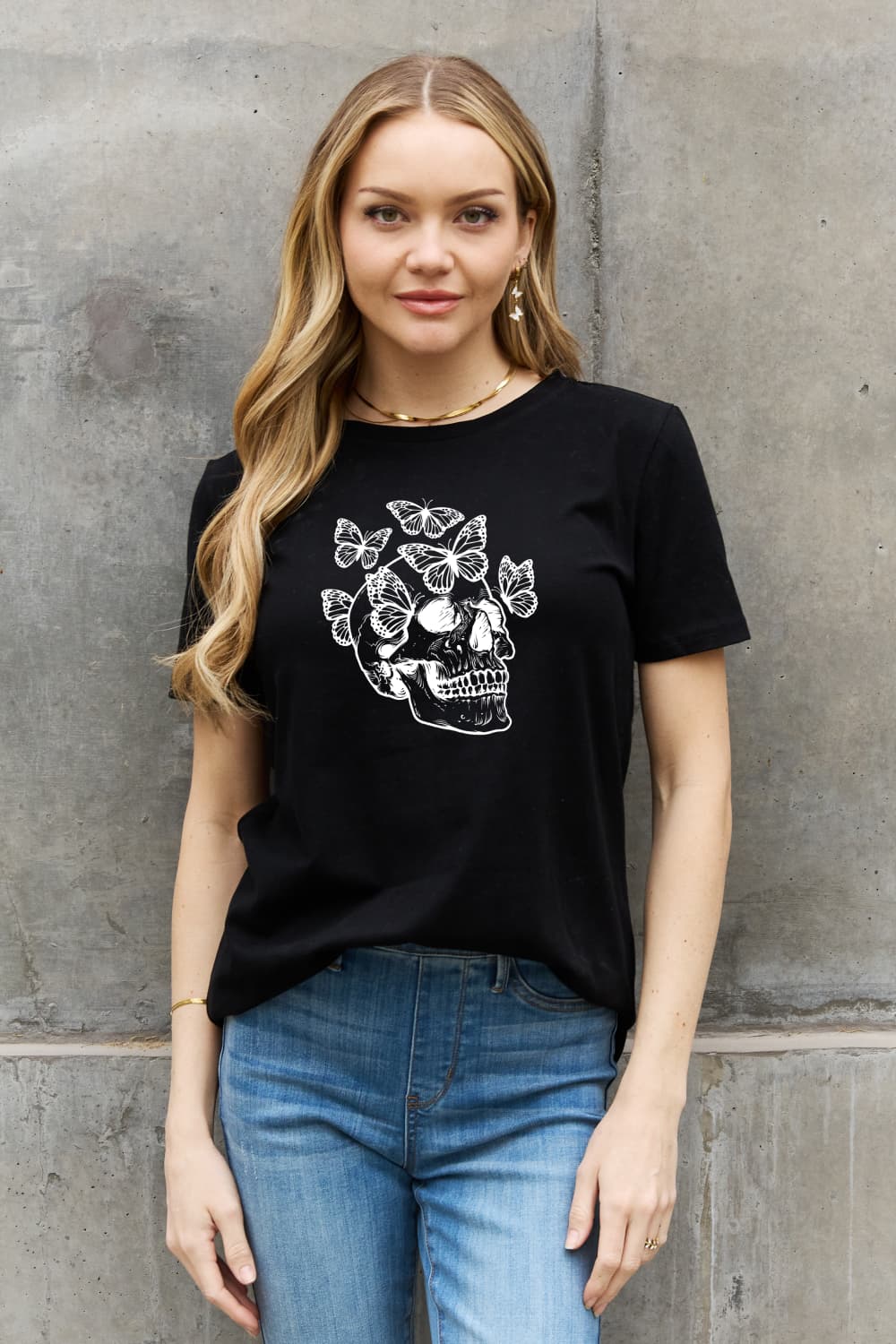 T-shirt en coton à motif papillon et tête de mort Simply Love