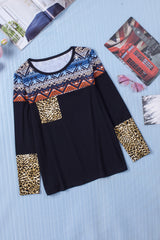 Printed Color Block Round Neck Top