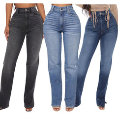 Jean droit fendu taille haute Jean droit