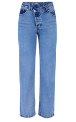 High Waist Loose Straight Small Horn Denim Trousers High Low Irregular Asymmetric Pants Street