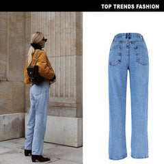 High Waist Loose Straight Small Horn Denim Trousers High Low Irregular Asymmetric Pants Street