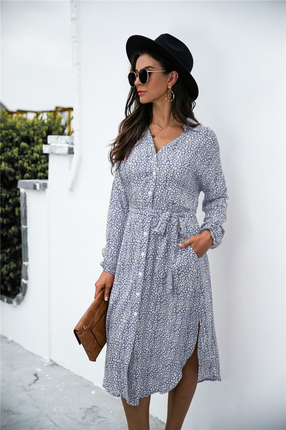 Robe boutonnée à imprimé léopard et ceinture