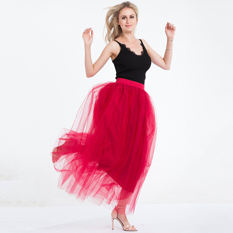 4 Layers 100 Mesh Half-Length Long Skirt Tulle Skirt Gauze Skirt