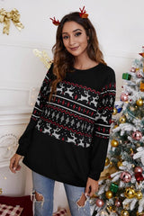 Christmas Printing Stitching Loose Casual T-shirt