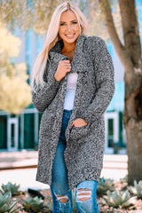 Melierter Longline-Cardigan mit offener Vorderseite und Taschen