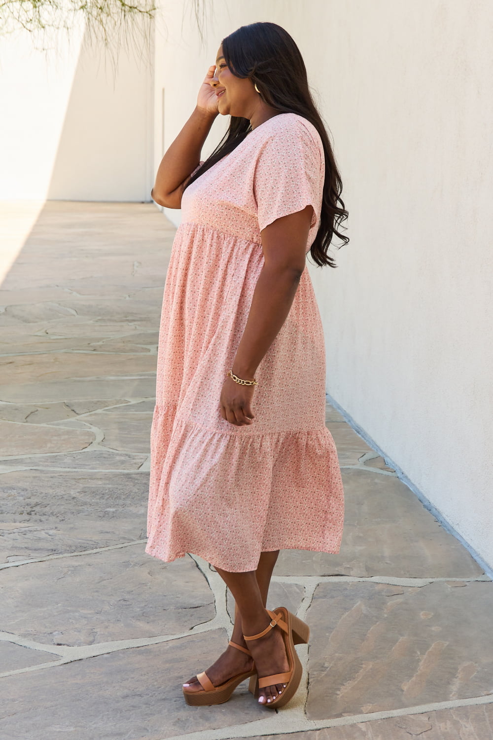 Robe mi-longue à manches kimono HEYSON pour bébé, taille adulte, couleur pêche