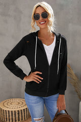 Kapuzenpullover im Used-Look mit Reißverschluss und Kordelzug
