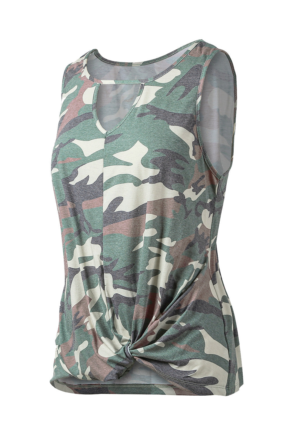 Tanktop mit Camouflage-Print und Ausschnitten am Saum