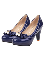 Chaussures à talons hauts rétro avec nœud et perles