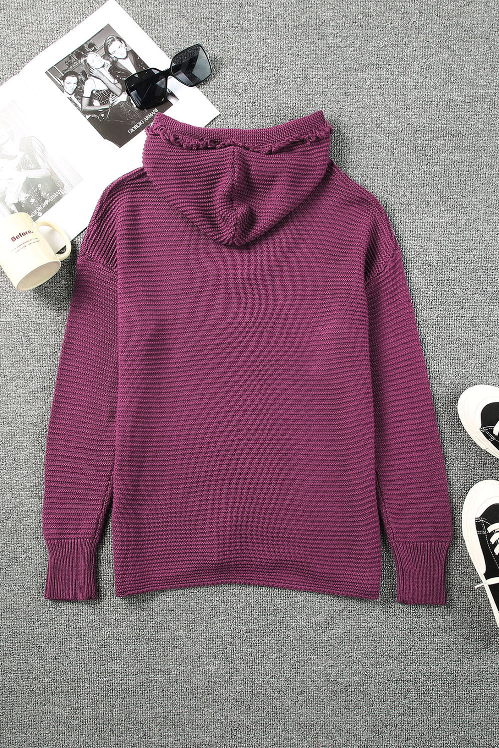 Kapuzenpullover mit horizontal geripptem Fransenbesatz
