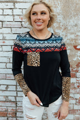 Printed Color Block Round Neck Top