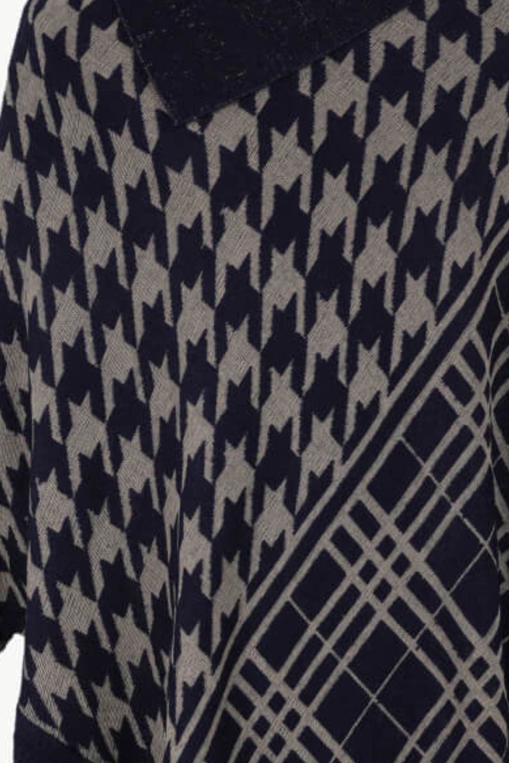Houndstooth Fringe Hem Poncho