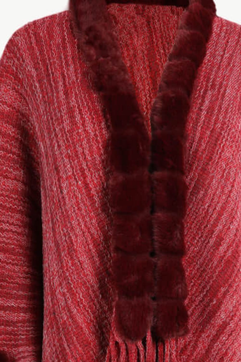 Heathered Faux Fur Fringe Hem Poncho