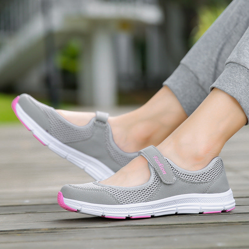 Women's Breathable Dancing Walking Mom Flat Hollowed