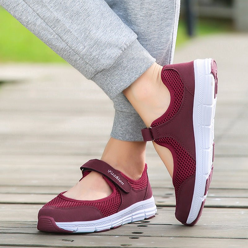 Women's Breathable Dancing Walking Mom Flat Hollowed