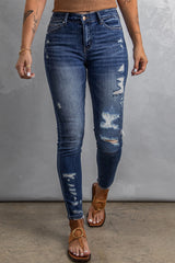 Jean skinny taille haute effet usé