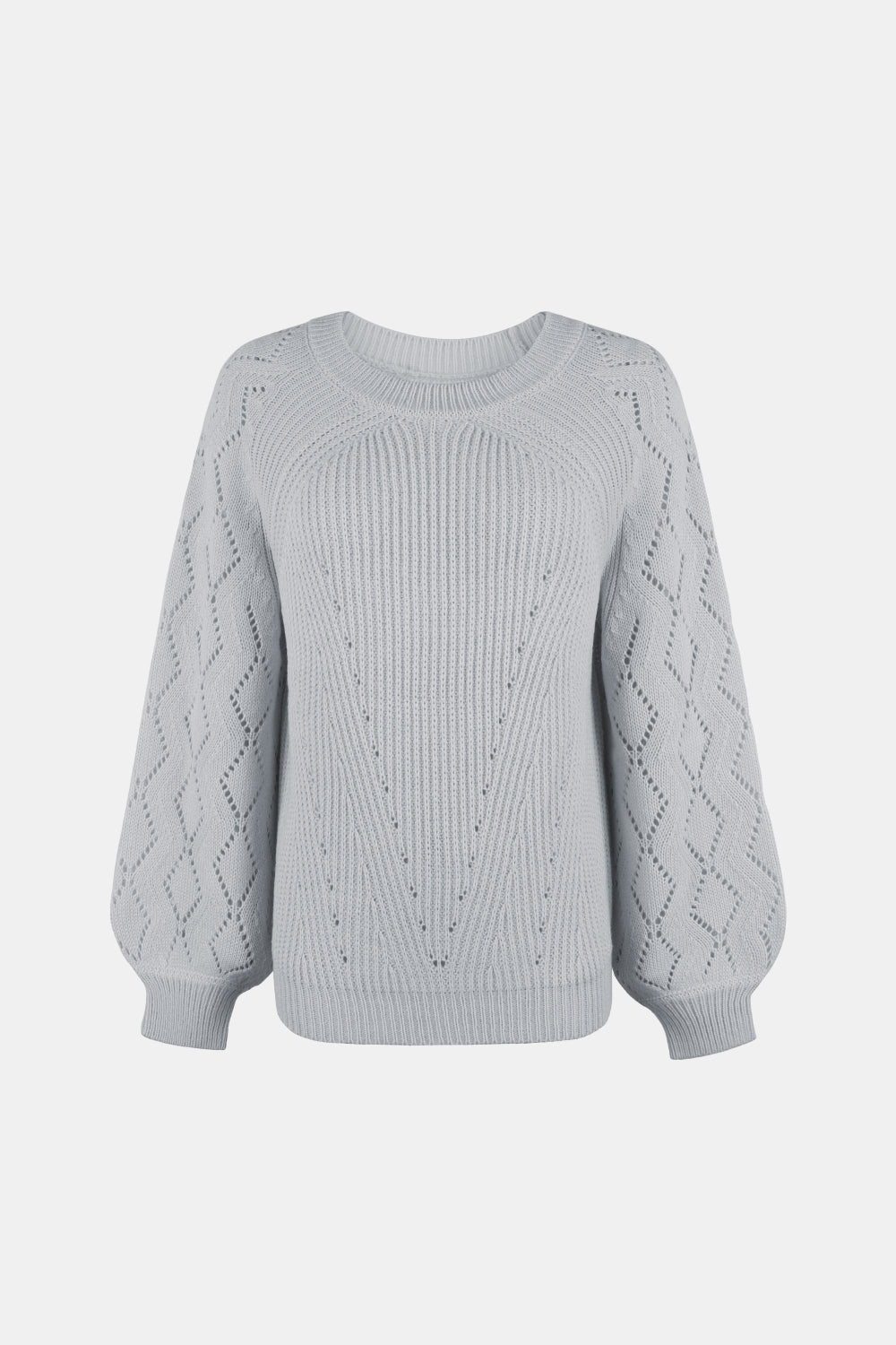 Openwork Balloon Sleeve Pullover Sweater