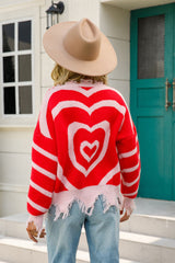 Heart Pattern Distressed Sweater