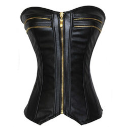 Corset court en cuir avec fermeture éclair