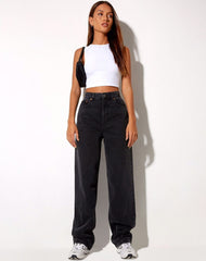 Pantalon en jean noir taille haute, ample, droit, cool, drapé, baskets de rue, pantalon papa, serpillière