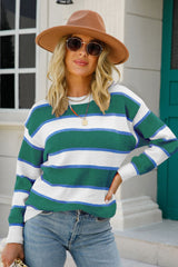 Striped Crewneck Dropped Shoulder Sweater